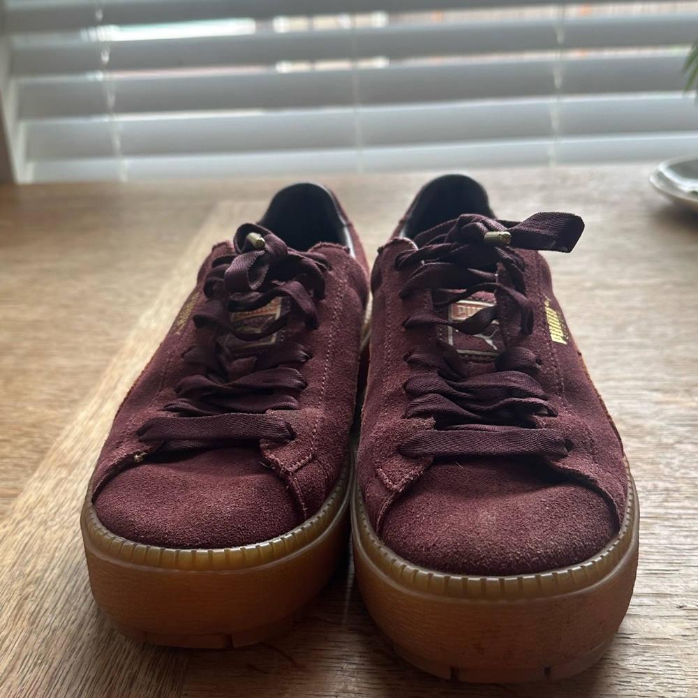 Women’s Puma Suede Platform Trace Sneakers in “Winetasting Flame” - Picture 5 of 11